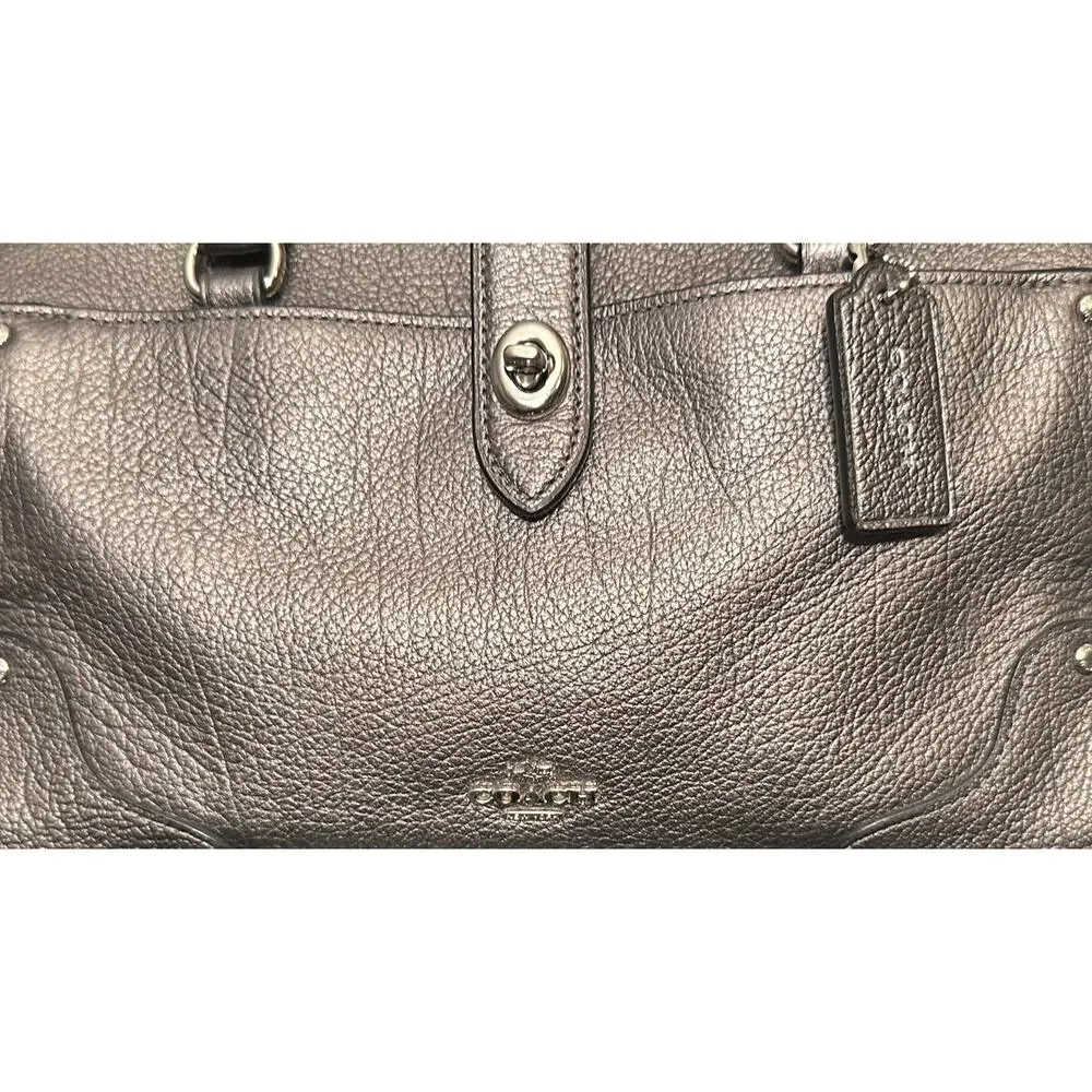 Coach Metallic Pewter Leather Satchel - Picture 2 of 9